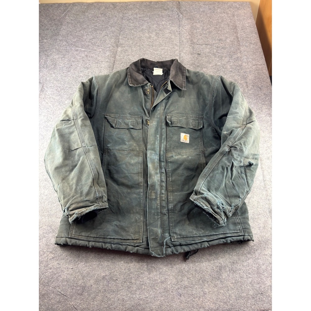 VTG Carhartt Arctic Traditional Coat C03 BLK THRASHED WORKWEAR Duck Jacket 48